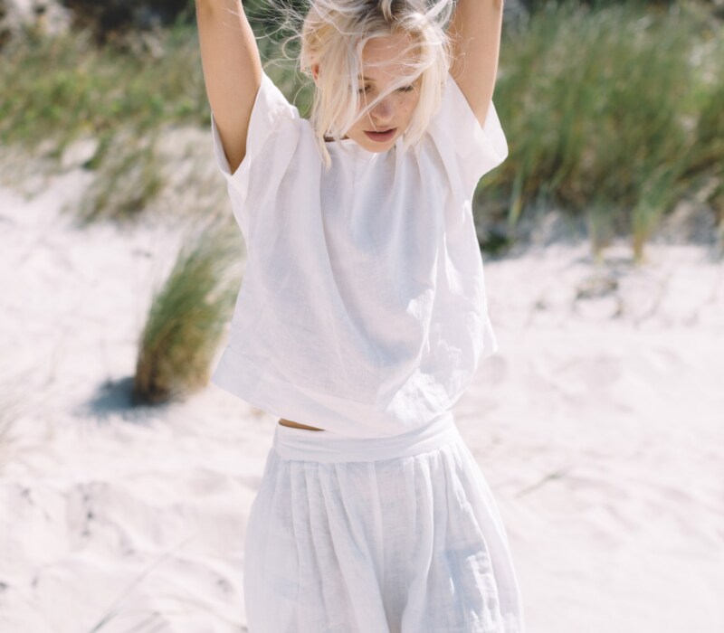 Milky White Linen Top Linen Blouse Cropped Top Linen Shirt Oversized