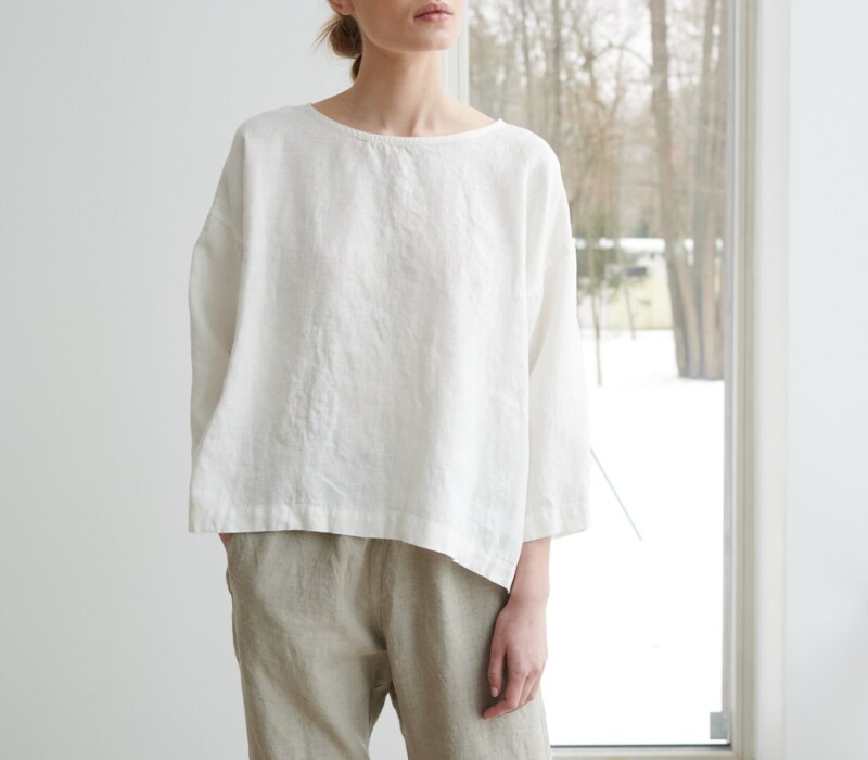 Lady wearing loose linen apparel