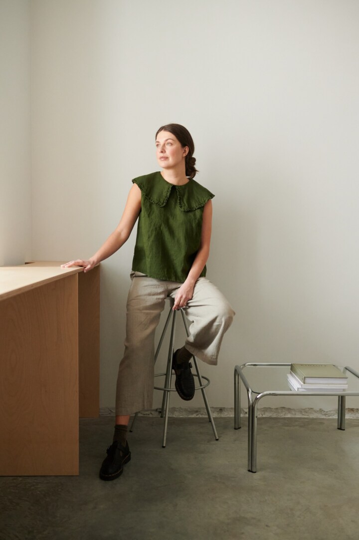 Ruffle collar top with oversized gathered collar