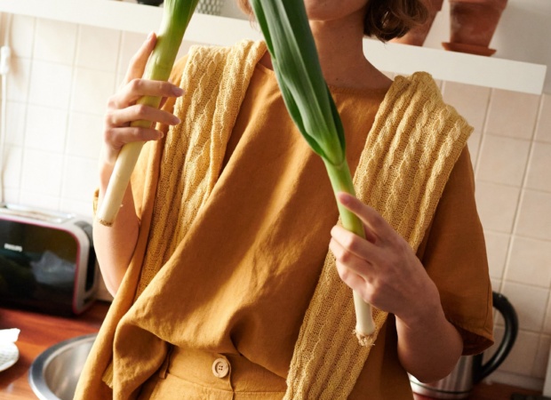 An oversized linen top with a round neckline
