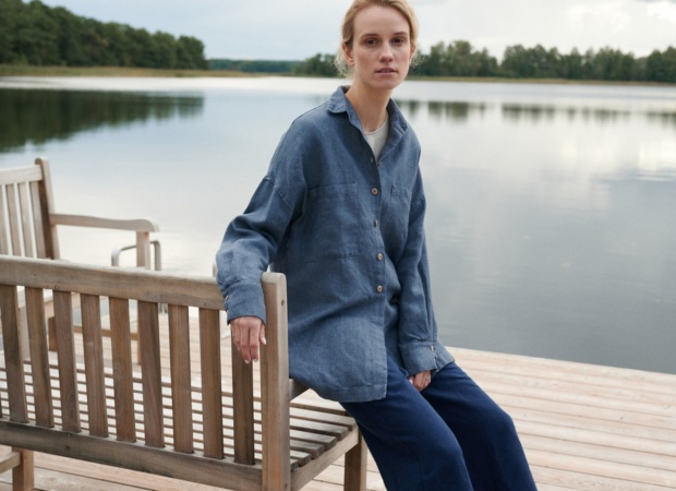Oversized blue linen shirt