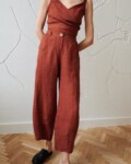 barrel wide leg pants in terracotta waffle linen