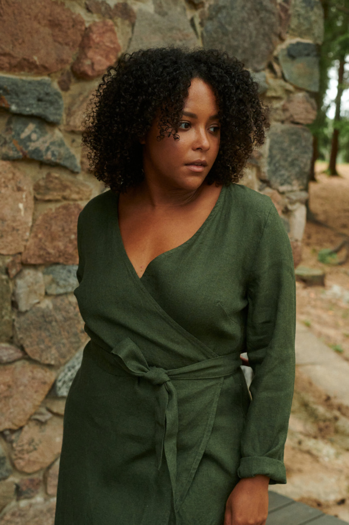 green linen wool dress Rosemary