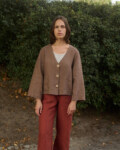 model is wearing cropped linen jacket from linenfox