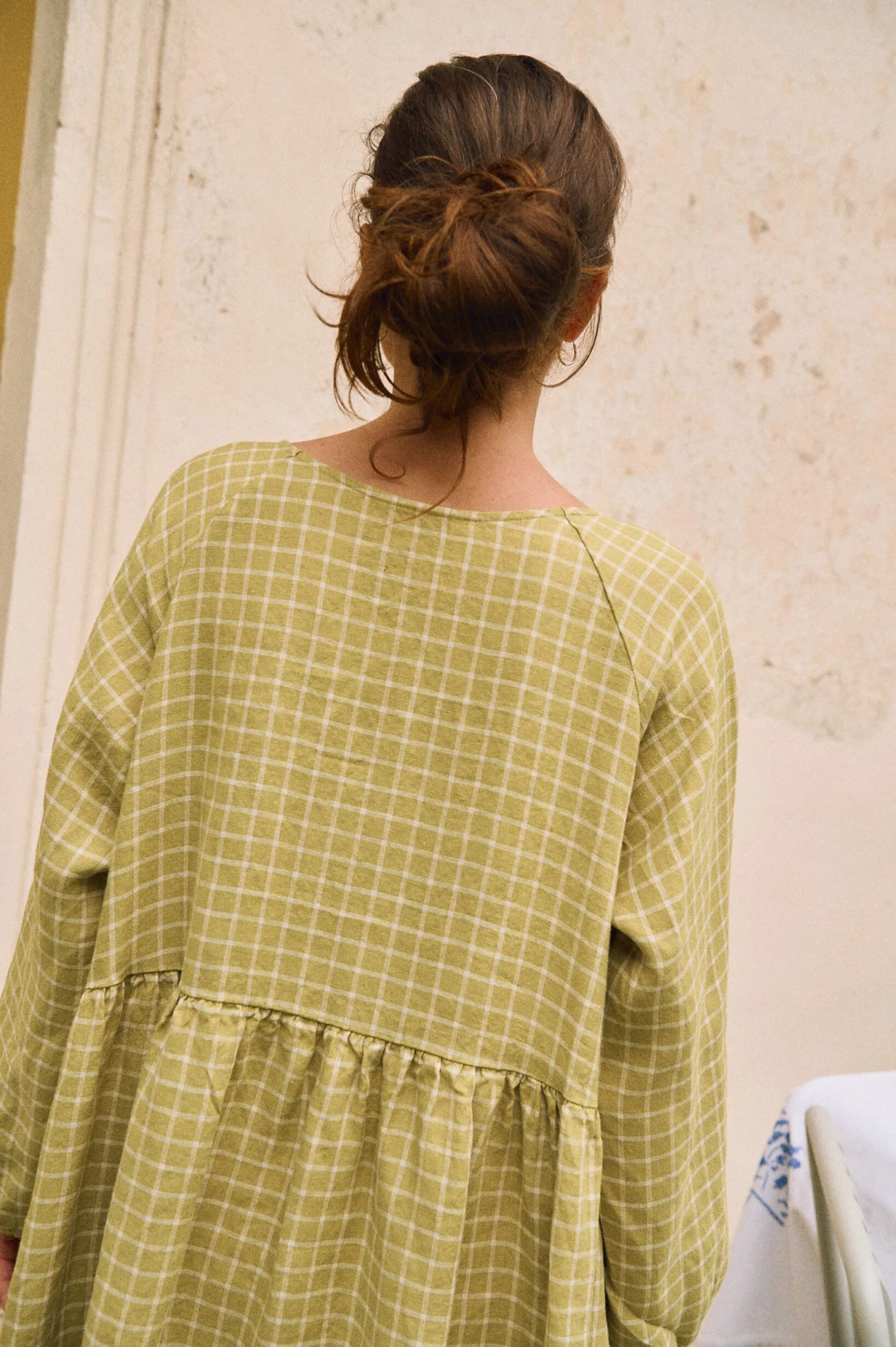 Close-up of pickle checks linen fabric highlighting subtle grid pattern and texture